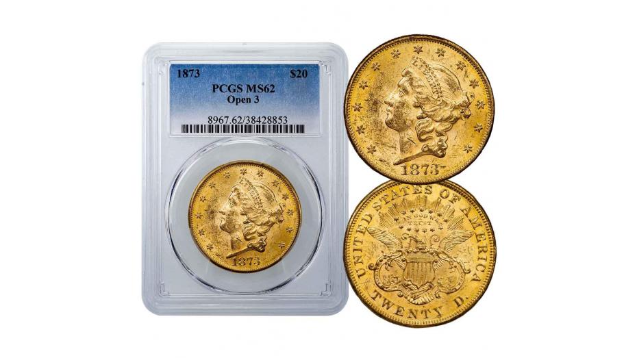 1873-P Type 2 Open 3 Liberty Head Gold Double Eagle PCGS NGC MS62
