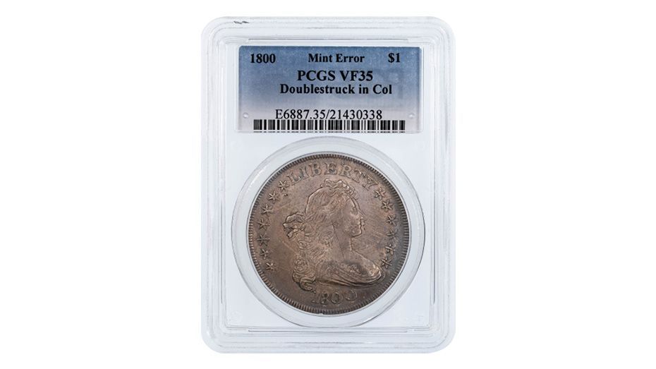 1800 Mint Error Draped Bust Silver Dollar Doublestruck in Collar PCGS VF35