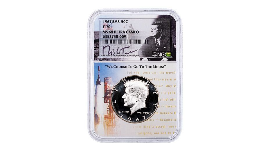 1967 T-70 SMS Kennedy Half Dollar NGC MS68 UCAM KAL Signature Series Cover Coin 