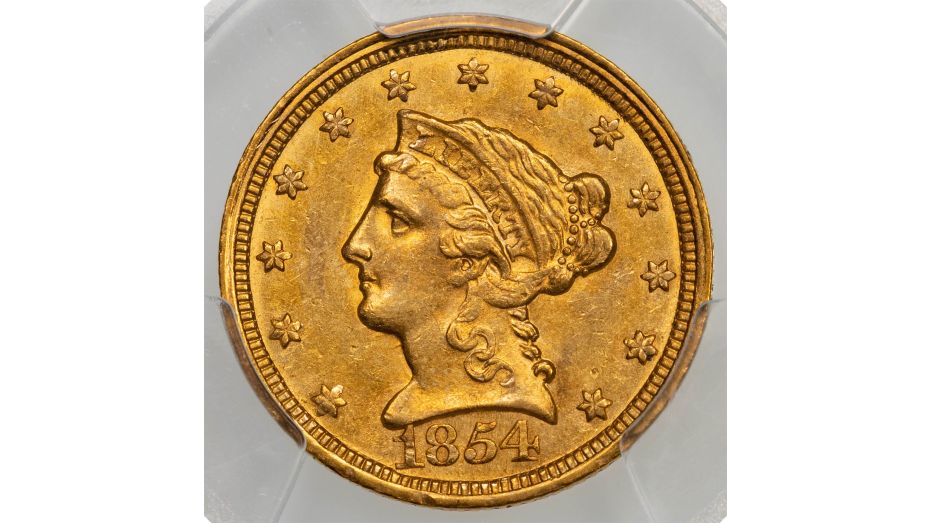 1854-C Liberty Head $2.5 Gold Quarter Eagle PCGS MS62 