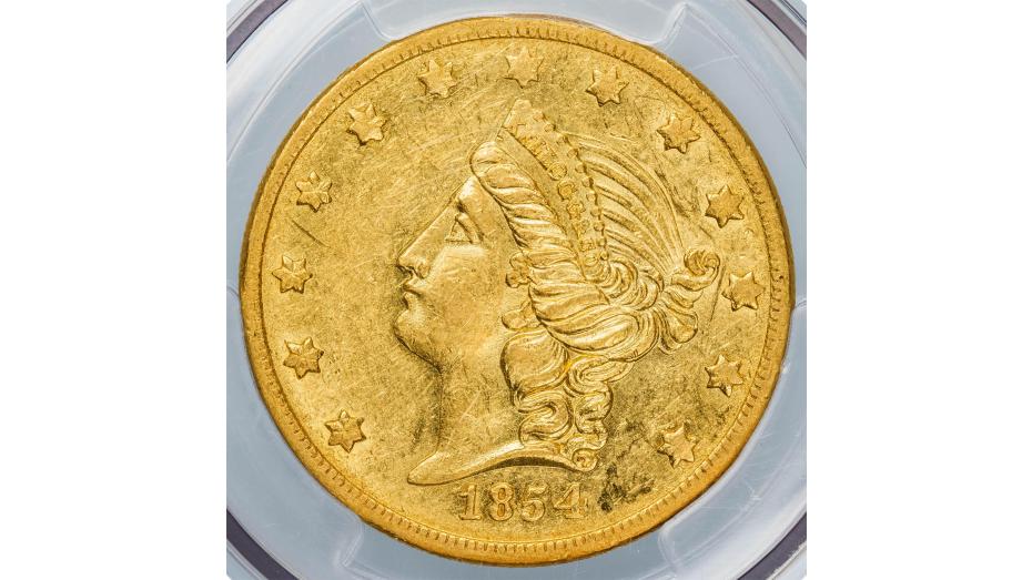 1854 Kellogg SSCA Liberty Head Gold Double Eagle AU55