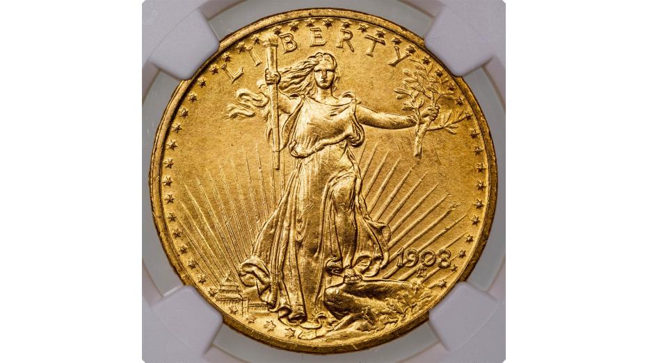 1908-P No Motto Saint-Gaudens Gold Double Eagle MS66