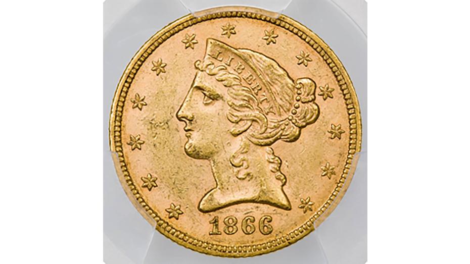1866-P w/ Motto Liberty Head Gold Half Eagle PCGS MS62+ CAC