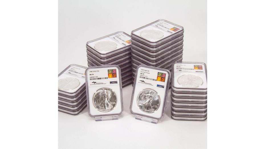 Set of 35: 1986-2020 American Silver Eagles NGC MS70
