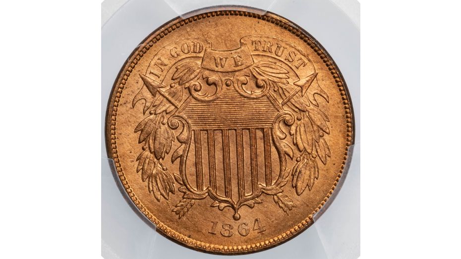 1864 2c Large Motto 2 Cents Piece MS67 RD