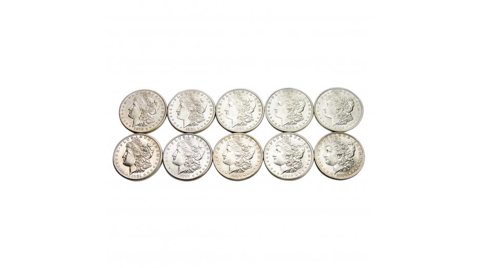 ten different dates/mint marks morgan dollars