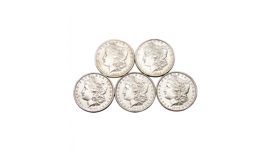 5 different date/mint mark morgan dollars