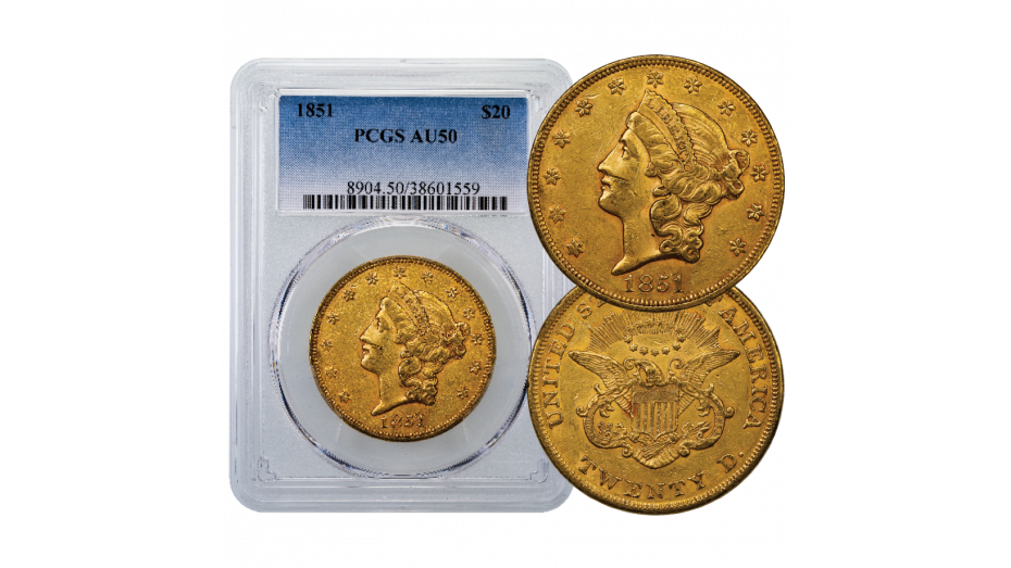 1851-P Gold Double Eagle AU50