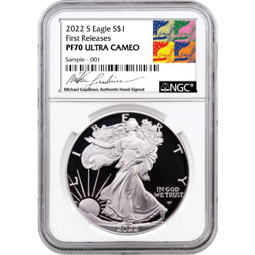 2022-S American Silver Eagle NGC PF70 UCAM First Release Gaudioso Signature