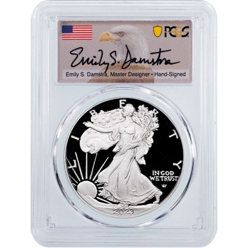 PRE SALE! 2023-W American Silver Eagle PCGS PR70DCAM Damstra Signed First Day of Issue