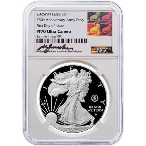 Set of 3: 2025-W, S, P American Silver Eagles 250th Anniversary Army, Navy, Marines Privy Mark Collection Proof 70 Ultra Cameo