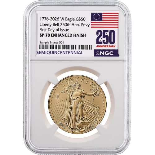 $50 1776 - 2026-W 1oz American Gold Eagle NGC SP70 Enhanced Finish FDI 250th Label