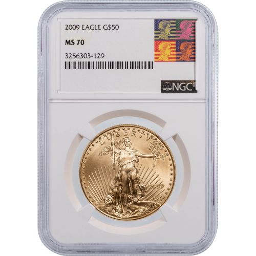 2009 1oz $50 American Gold Eagle NGC MS70 Reagan Mercanti