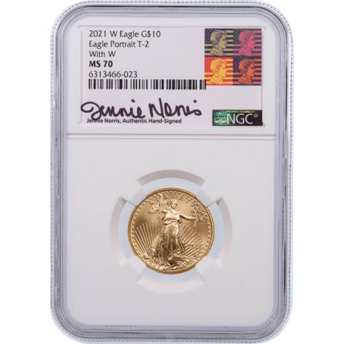 2021-W 1/4oz Type 2 Unfinished Die American Gold Eagle NGC MS70 Reagan Norris Signature