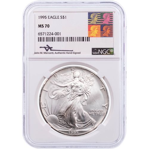 $1 1995-P American Silver Eagle NGC MS70 Mercanti Label
