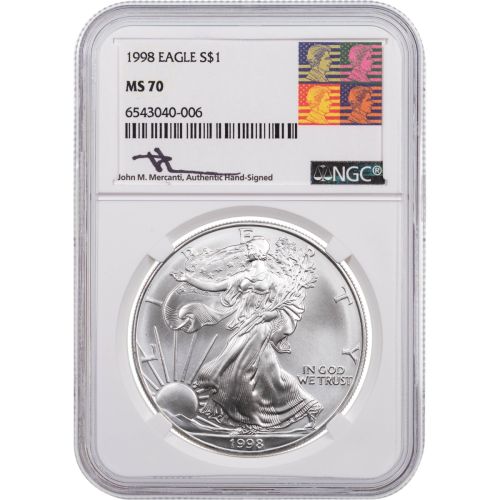 1998-P American Silver Eagle NGC/PCGS MS70 Mercanti Label