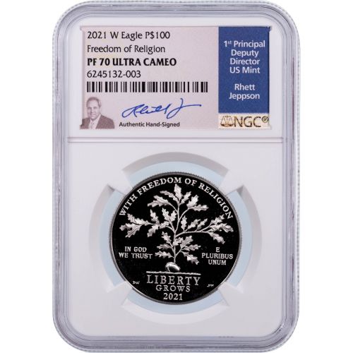$100 2021-W 1oz American Platinum Eagle NGC/PCGS PF70 UCAM Freedom of Religion - “1st Amendment to the Constitution”