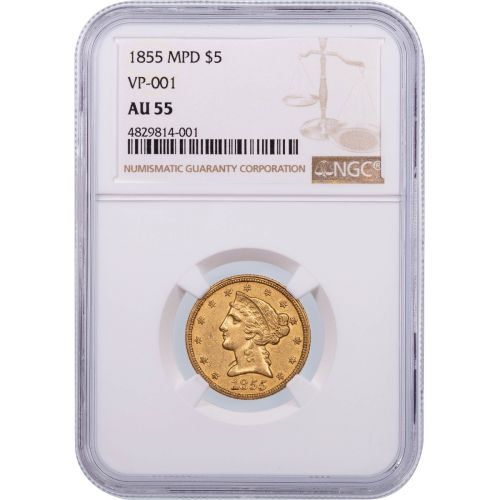 1855-P MPD Liberty Head Gold Half Eagle NGC/PCGS AU55 VP-001