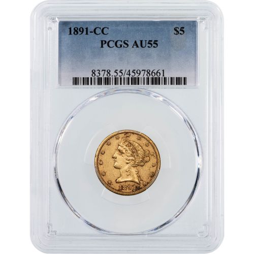 $5 1891-CC Liberty Head Gold Half Eagle NGC/PCGS AU55    