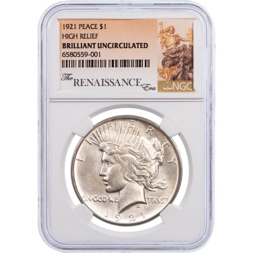 $1 1921-P Peace Dollar NCG BU Renaissance Label