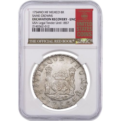 1754 8 Reales Pillar Dollar NGC Uncirculated  Excavation Recovery