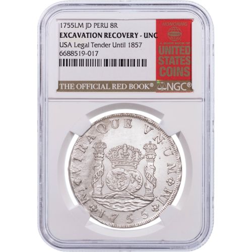 1755 8 Reales Pillar Dollar  NGC Uncirculated  Excavation Recovery