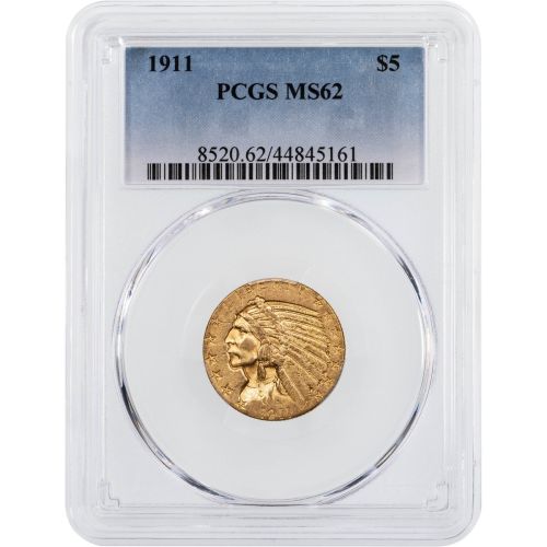 1911-P Indian $5 Gold Half Eagle NGC MS62     