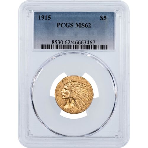 $5 1915-P Indian Head Gold Half Eagle NGC/PCGS MS62