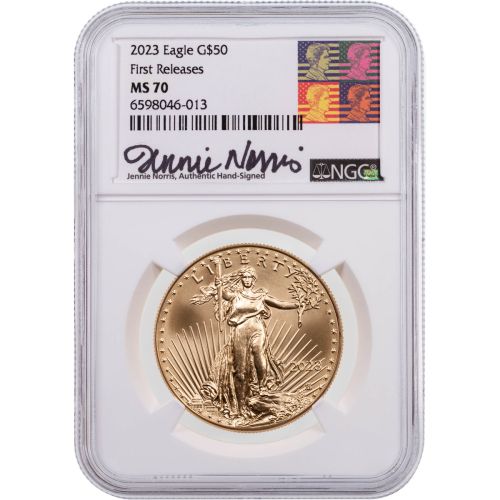  $50 2023 1oz American Gold Eagle NGC MS70 First Releases Jennie Norris Signature       