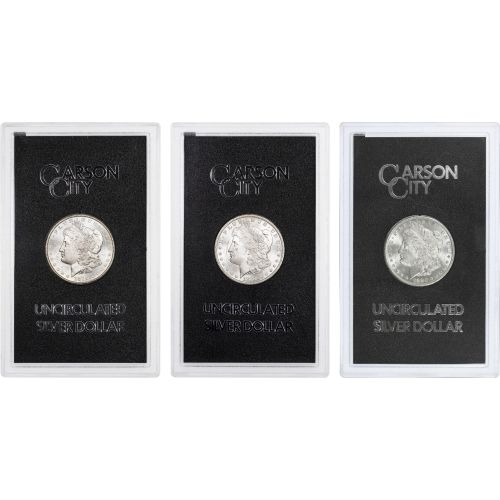 Set of 3: 1878-CC, 1880-CC, and 1880-CC Rev. 78 GSA Morgan Dollars BU       