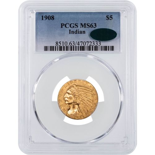 $5 1908-P Indian Head Gold Half Eagle PCGS MS63 CAC