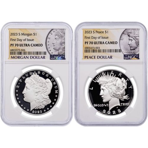 Set of 2: $1 2023-S Morgan & Peace Dollars NGC PF70 UCAM FDI