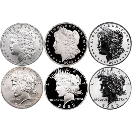 Set of 6: 2023 Morgan and Peace Dollars OGP Includes: MS, PF & Rev PF