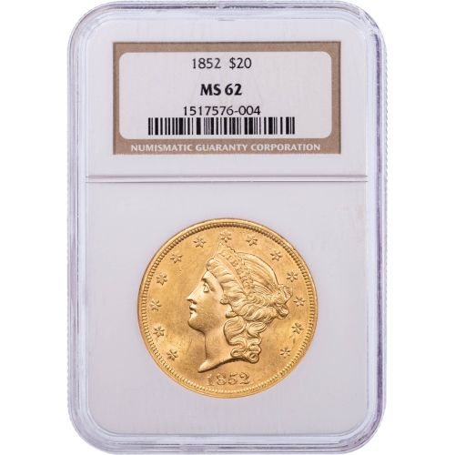 $20 1852-P Liberty Head Gold Double Eagle NGC MS62 