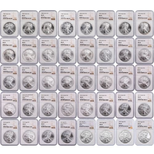 Set of 40: 1986 - 2024 American Silver Eagles MS69