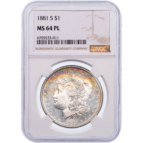 $1 1881-S Morgan Dollar NGC MS64PL Toned 6705533-011