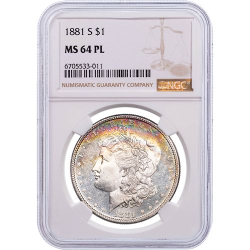 $1 1881-S Morgan Dollar NGC MS64PL Toned 6705533-011