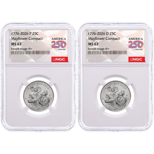 Set of 2: 1776-2026-P & D Mayflower Semiquincentennial Quarters NGC MS67