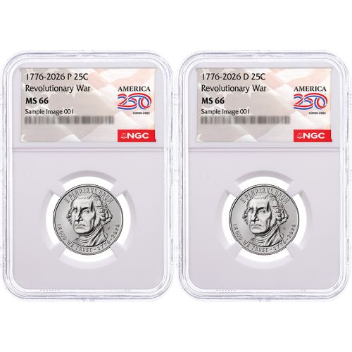Set of 2: 1776-2026-P & D Revolutionary War Semiquincentennial Quarters NGC MS66