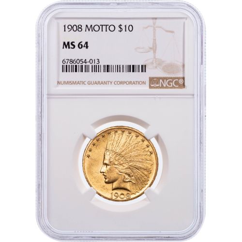 $10 1908-P WM Saint-Gaudens Indian Head Gold Eagle NGC/PCGS MS64