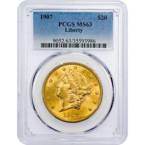 1907-D Liberty Head $20 Gold Double Eagle NGC/PCGS MS63