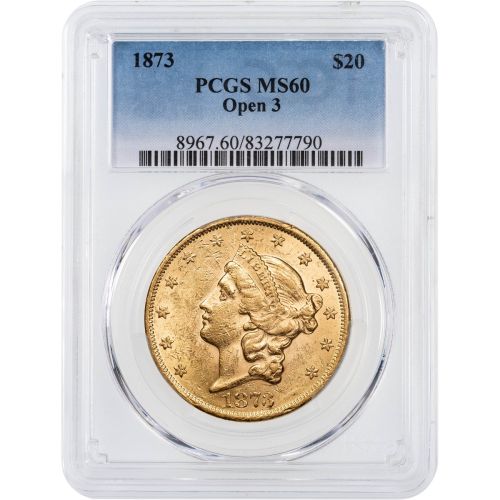 1873-P Type 2 Open 3 Liberty Head Gold Double Eagle MS60