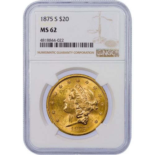 1875-S Liberty Head $20 Gold Double Eagle NGC/PCGS MS62