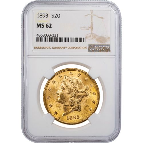 1893-P Liberty Head $20 Gold Double Eagle MS62