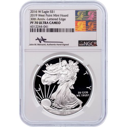 2016-W (2019) American Silver Eagle PF70 UCAM W.P. Mint Hoard Reagan-Mercanti Label