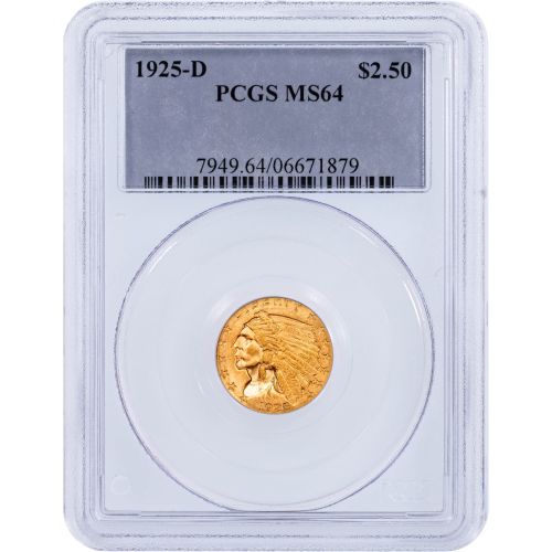 $2.50 1925-D Indian Head Quarter Eagle PCGS MS64