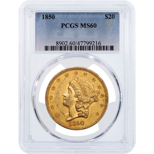 $20 1850-P Liberty Head Gold Double Eagle NGC/PCGS MS60