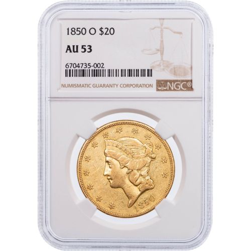 $20 1850-O Liberty Head Gold Double Eagle NGC AU53 