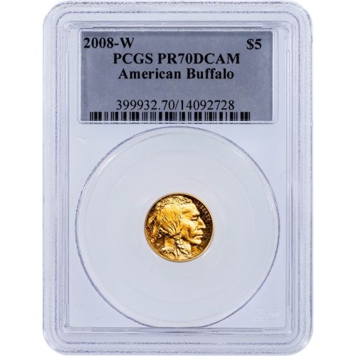 $5 2008-W 1/10oz Gold American Buffalo PCGS PF70