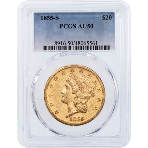 $20 1855-S Liberty Head Gold Double Eagle NGC/PCGS AU50 